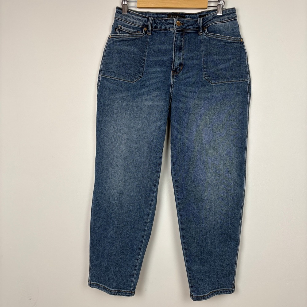 Judy Blue High Waist Soft Barrel Jeans 11/30 Stitch Thru Pocket Cropped Stretch
